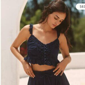 NEW Anthropologie Celandine Peasant Boho Smocked Strappy Crop Top Size Large